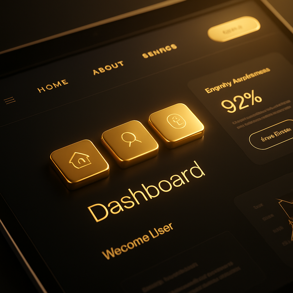 dashboard with buttons in golden close up