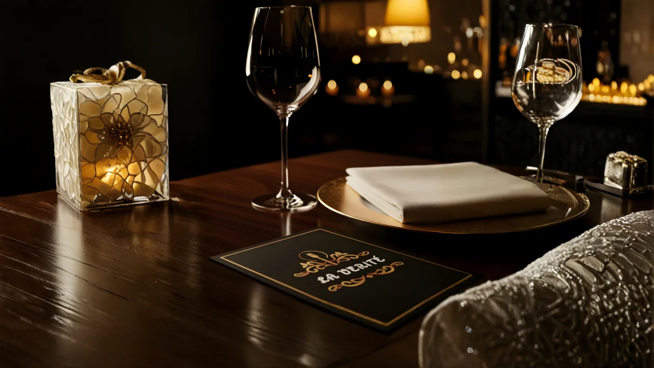 Restaurant website concept balancing menus and booking over an elegant table setting